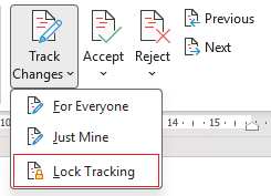 Lock tracking option in Word